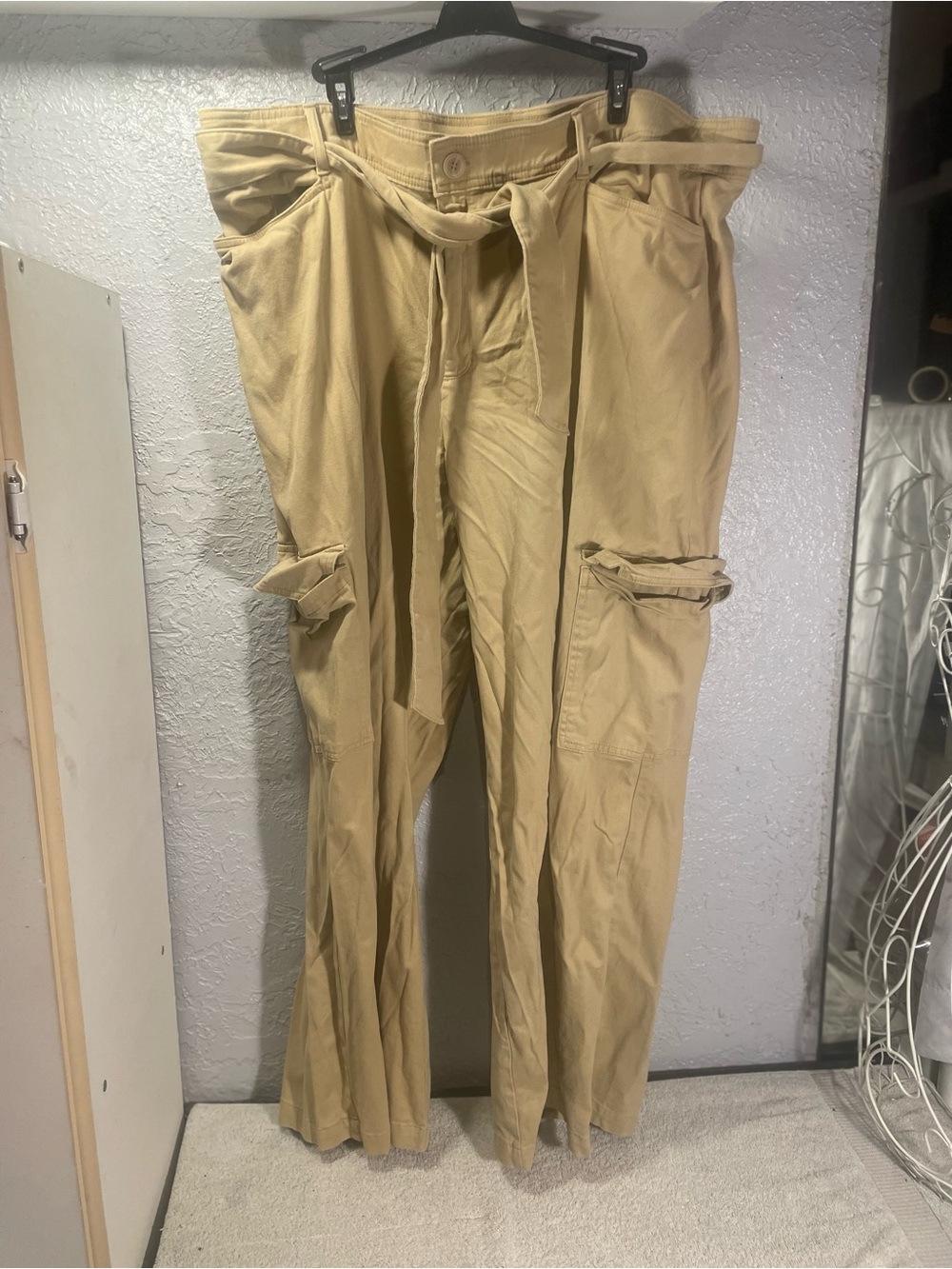 Ava & Viv Beige Cargo Pants with Waist Tie